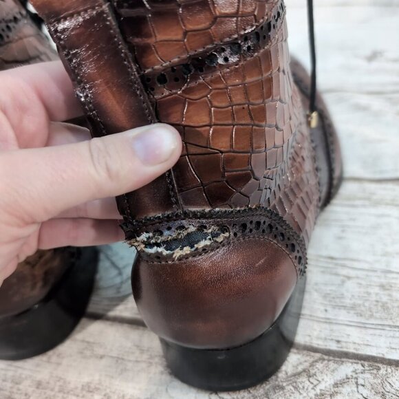 Lehato Brown Embossed Leather Wingtip Brogue Lace-Up Boots – Men’s US 7.5–8 - Picture 5 of 11